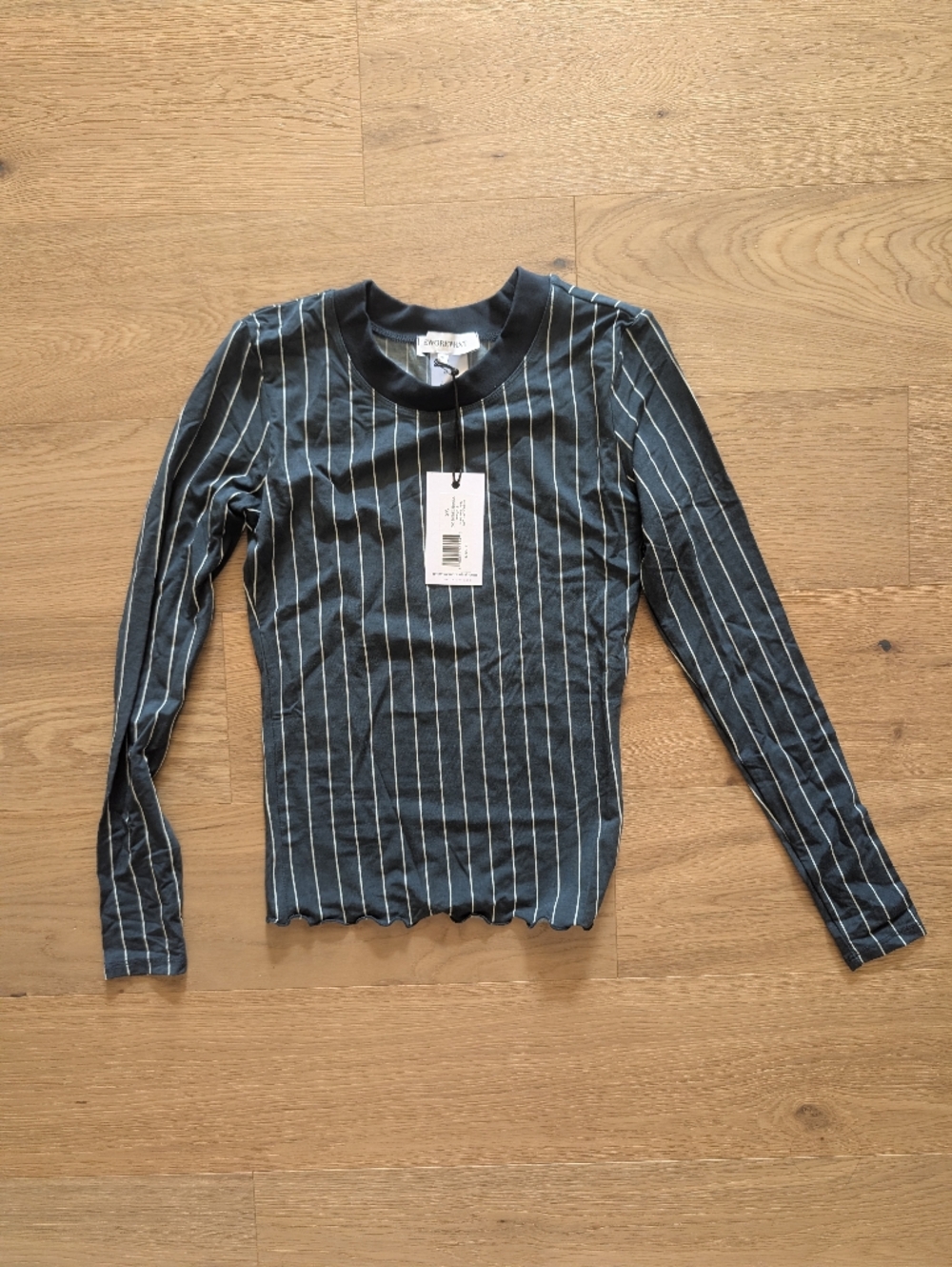 WeWoreWhat Long-Sleeve Striped Crewneck Shirt - Dark Teal/White